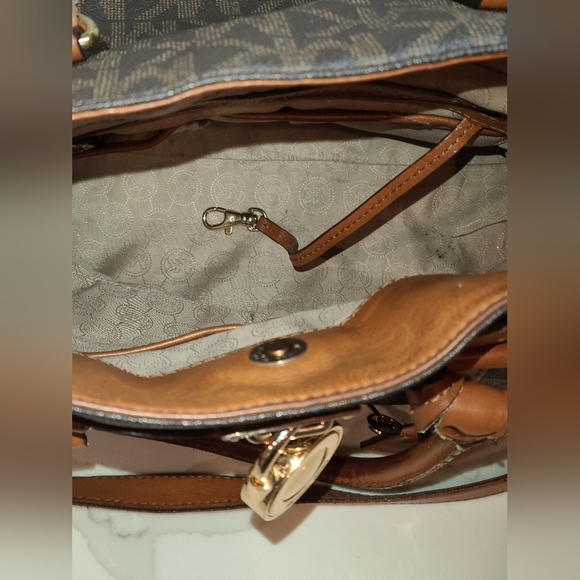 Michael Kors Hamilton Signature Monogram Jet Set Chain Shoulder Bag Brown REHAB - Picture 11 of 12